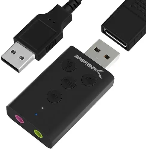 SABRENT Carte Son Externe, Adaptateur Audio USB vers 3,5mm Jack, convertisseur de Carte Son USB avec Stéréo, Micro, et Contrôle du Volume, pour PS4, PS5, PC Laptop, Compatible avec Windows, Mac