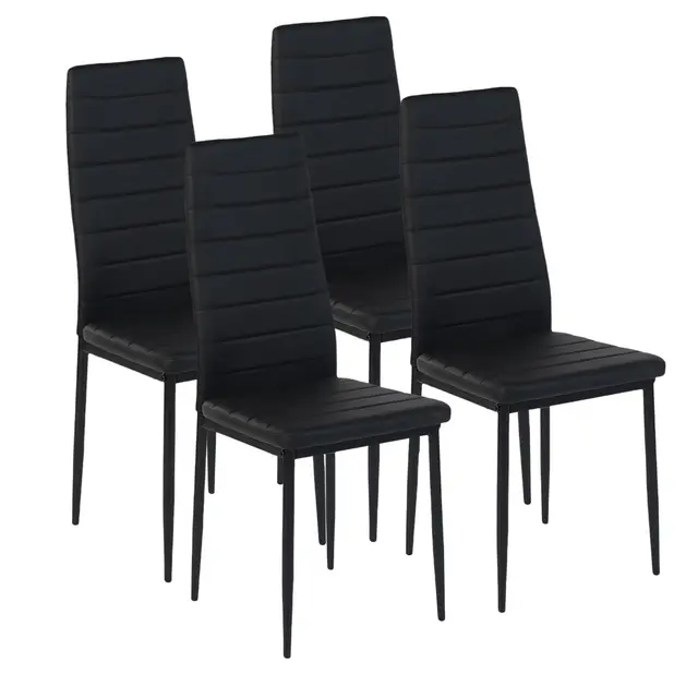 4 Chaise Noire Salle a Manger Lot Chaise a Manger avec Dossier Haut Chaises de Cuisine pour Mobilier de Salle à Manger, de Cuisine et de Bureau, Pieds en Métal, Noir