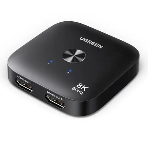UGREEN Switch HDMI 8K 60Hz 4K 240Hz 2 Entrées 1 Sortie Commutateur HDMI Haute Résolution Supporte HDR VRR Dolby Atmos Compatible avec PC PS5 PS4 Switch 2 Xbox One Série X TV Box Projecteur Moniteur