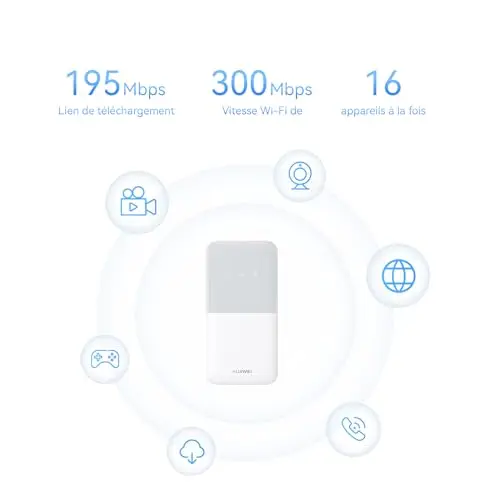 HUAWEI 4G Mobile WiFi 5, E5586, routeur Wi-FI Cat.4, Point d'accès Mobile avec Carte SIM, téléchargement LTE 200 Mbps Transfert 105 Mbps, Batterie de 6 Heures