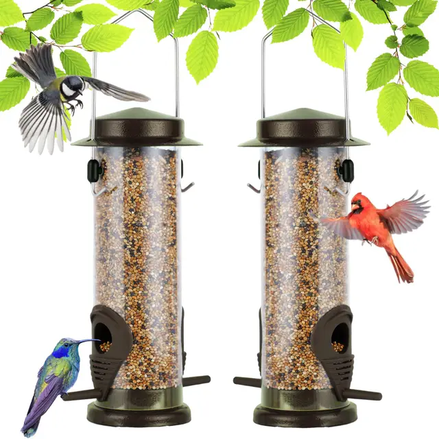 Lot de 2 mangeoires à oiseaux à suspendre en métal pour le jardin - 2 ports - Résistantes aux intempéries - Café
