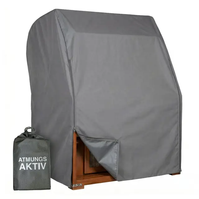 MR. DEKO® Schutzhülle Strandkorb Abdeckaube Aero Protect dunkelgrau | Size M Größe 120 x 80 x 170 cm (BxTxH) | Strandkorbabdeckung für 2-Sitzer Strandkörbe atmungsaktiv & winterfest | Segeltuch Plane