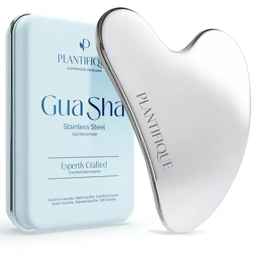 PLANTIFIQUE Gua Sha Métal pour Skincare et Massage du Visage | Gua Sha en Acier Inoxydable | Idée Cadeau Anti-Âge pour Femme | Guasha Visage Yeux Cou Pieds | Masseur pour le Soin du Corps