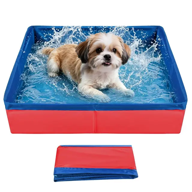 Piscine Chien Petite Pliable 50x10cm Portable Piscine pour Chat Mini Piscines Animaux en PVC Antidérapante Petite Chien Piscines pour La Baignade et Le Rangement (Rouge)