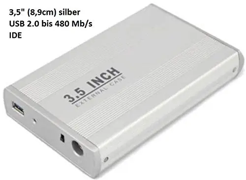 Boîtier de disque dur externe USB 2.0 en métal 3,5" (8,9 cm) Argent uniquement IDE