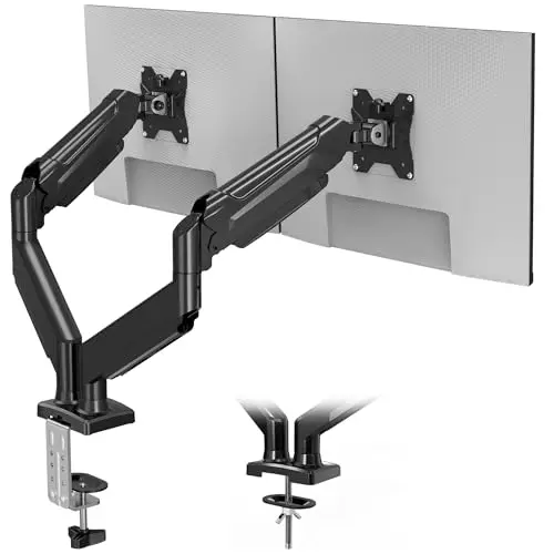 BONTEC Support Ecran PC 2 Ecran Articulé à Ressort à Gaz, Bras Écran PC Double Compatible Moniteurs 13-32 Pouces, Capacité 3-9kg, Rotation 360°, Inclinaison ±90°, Pivotan±90°, VESA 75/100mm