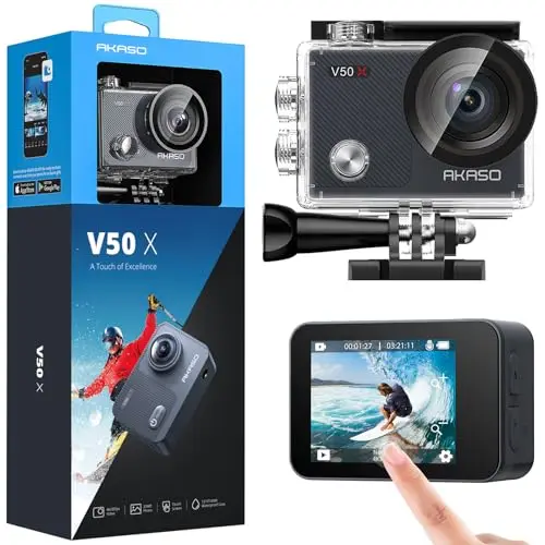 AKASO Caméra Sport 4K Etanche WiFi Action Caméra Sportive Ultra Full HD Stabilisateur avec Télécommande Écran Tactile 30fps Angle Réglable 131 Pieds sous Marine 2 Batteries Kit d'Accessoires – V50X