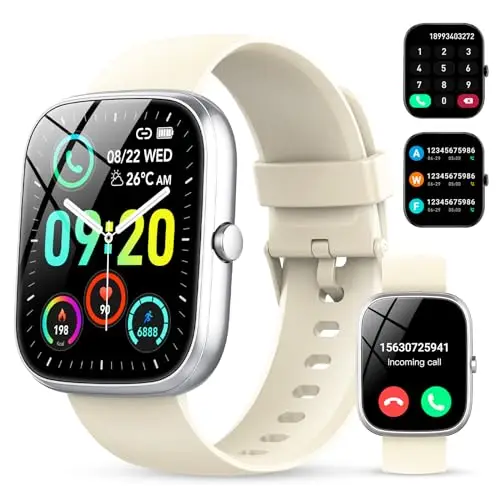 CASCHO Montre Connectée Homme avec Appel Bluetooth,Montre Connectée Femme 1.91" HD,Montre Connectee Sport Etanche IP68,100+ Sportifs, Blanche-Neige