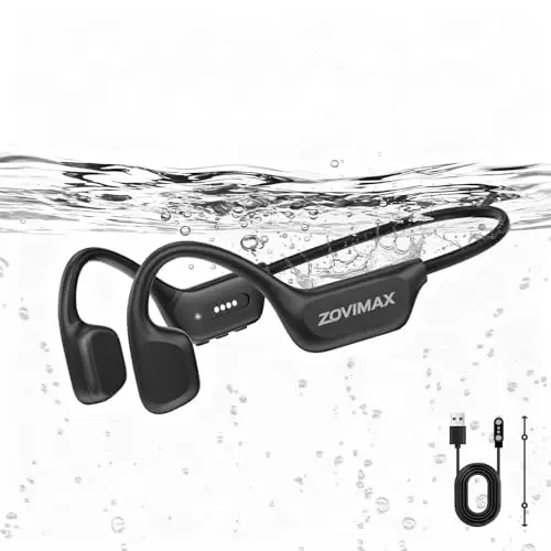 Militaire Casque Conduction Osseuse, Bluetooth 6.0, IP68 Étanche Natation Sport-Écouteurs, Mémoire MP3 8Go Intégrée, Autonomie 12h, Anti-Vent Open Ear Sport Écouteur, Natation/Course/Cyclisme