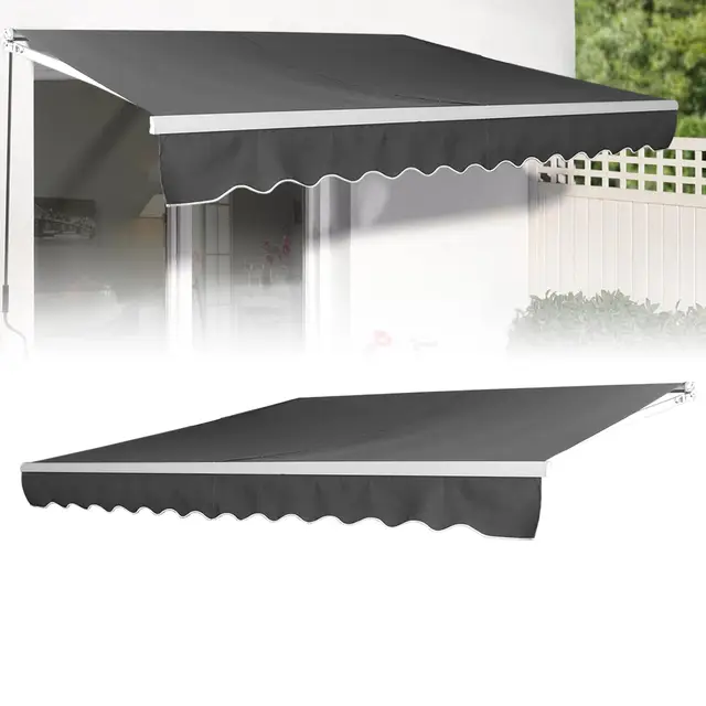 LZQ Markise à bras articulés pour balcon avec manivelle, protection solaire, imperméable, résistant à la poussière, réglable en hauteur (Gris foncé, 3 * 2,5 m)