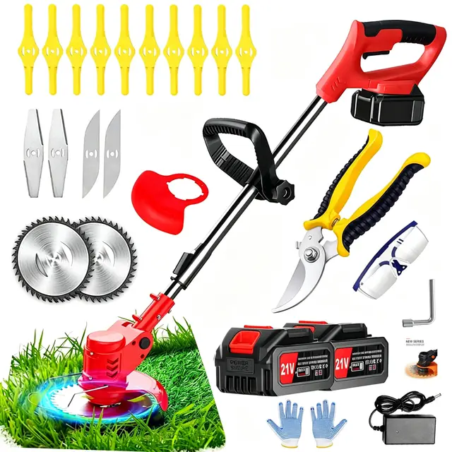 Débroussailleuse Electrique sans Fil 21V 2.0Ah , Coupe Bordure avec 2 Batterie et3 Types De Lames,Debrouissalleuses Batterie/Coupe Bordure sans Fil avec Batterie Convient pour tondre Les Jardins