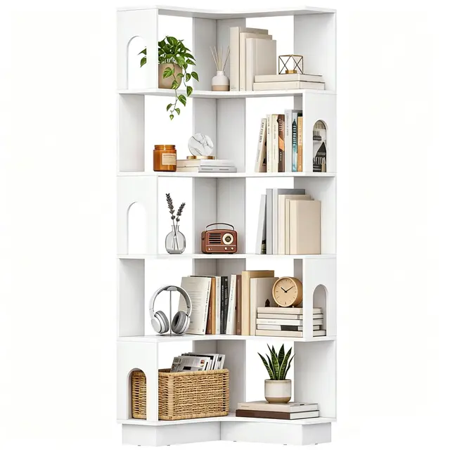 HOMCOM Bibliothèque d'angle 6 niveaux 60x60x165,5 cm Blanc