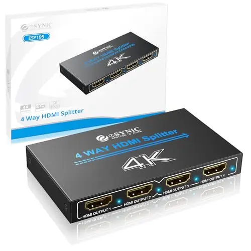 eSynic Splitter HDMI 4K Répartiteur HDMI 1 en 4 Sorties-Résolution 4K x 2K 576i/576P/720p/1080i/1080p et Résolutions 3D-Compatible avec XBox/HDTV/PS3/PS4
