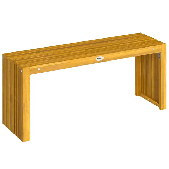 Outsunny Banc de Jardin en Bois d'Acacia, Banc d'Extérieur sans Dossier 2 Places avec Assise à Lattes Effet Bois, Charge 240 kg, 110x30x45cm, Bois Naturel