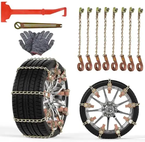 Lot de 8 chaînes à neige d'urgence pour pneus de voiture - 165-285 mm - Pour voiture, camion, SUV, routes enneigées - Avec pelle à neige en plastique et gants