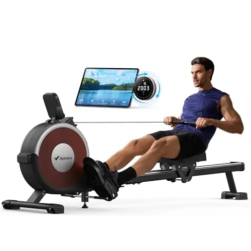 MERACH Rameur Musculation D'appartement, 16 Niveaux de Résistance, Rameur Magnétique Silencieux avec APP Exclusive, Rails Doubles Améliorés pour Plus de Stabilité, Assemblage Facile
