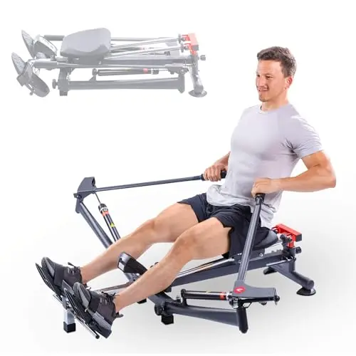 Christopeit Sport Rameur Accord - Pliable, 12 niveaux de résistance, rail de siège réglable sur 4 positions, ordinateur LCD