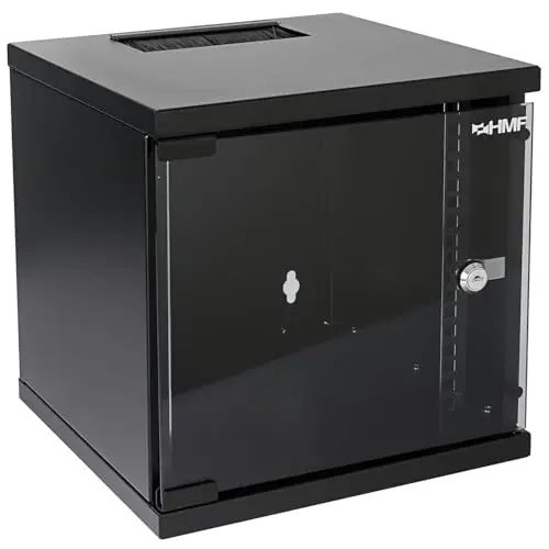 HMF 63406-02 Armoire réseau, Armoire Serveur 10 Pouces | 6 U | 300 mm de Profondeur | Entièrement montée | Porte vitrée | Noir