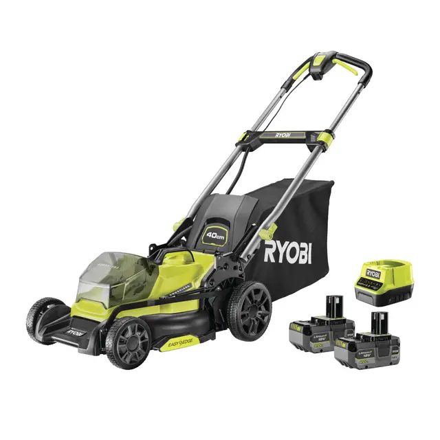 RYOBI - Tondeuse poussée Brushless 18V One+ 40 cm - jusqu'à 600 m² - 2 Batteries 4Ah & Chargeur - RY18LMX40C-240, Vert