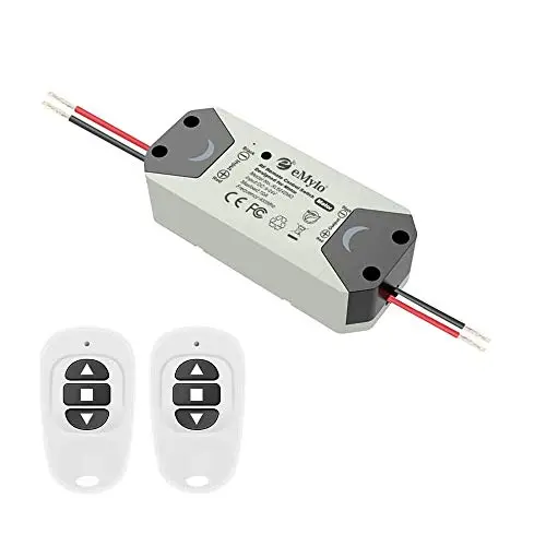 eMylo Contrôleur Moteur RF 433MHz DC 5-24V, Module Relais Commande Avant/Arrière, 2 Télécommandes, Installation Sans Tournevis, 10A 200W pour Porte Roulante Rideau Pompe à Eau