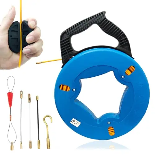 Tire Fil Aiguille Electricien 30M CâBle De Traction En fibre de verre Aide à La RéTraction De Ruban De Poisson Pour CâBle Avec Boîtier Poignée 4mm Tire Fil Electrique Solide pour Travaux électriques