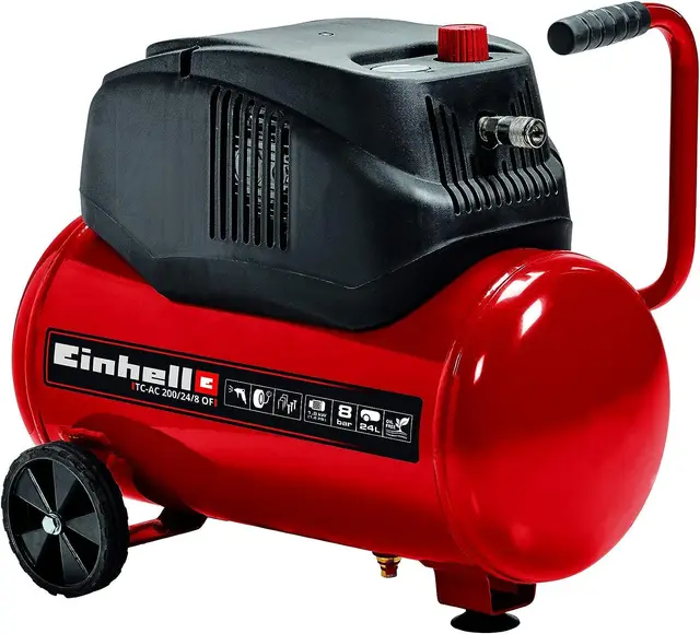 Einhell Compresseur à air TC-AC 200/24/8 OF (1200 W, Cuve de 24 L, Pression 8bar, Débit d'aspiration 180 l/min, Moteur sans huile, Réducteur de pression)