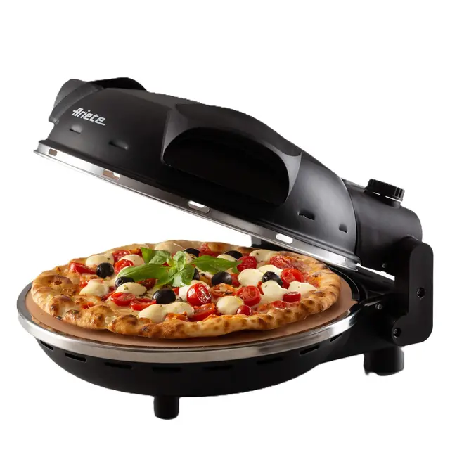 Ariete Pizza Four 917, Pizza 4 Minute, 5 Niveaux de Cuisson, Plaque Réfractaire pour Le Réchauffage, Lames en Bois Incluses, Température Maximale de 400°C, 1200W, Noir