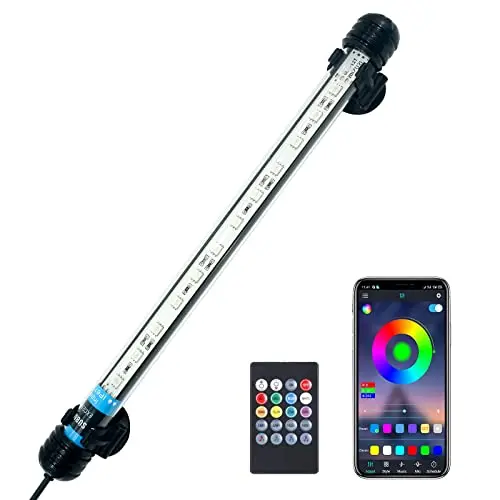VARMHUS LED Aquarium Lumière Submersible,Lampe Aquarium de poisson avec télécommande et contrôle de APP,bricolage complet Spectrum en option Couleur et gradation intelligents Timing RGB-28cm