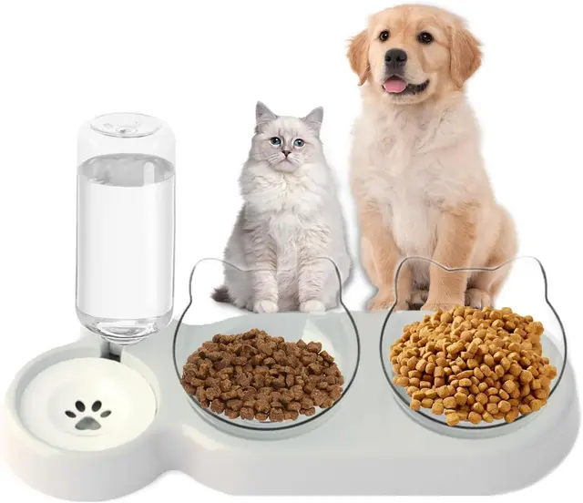 3-in-1 Katzen Futternapf Set, Doppelnapf mit Wasserspender, Futternapf Futterschüssel für Katzen und Kleine Hunde