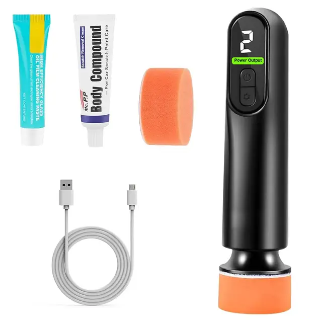 Lustreuse Polisseuse Voiture Sans Fil, Mini Polisseuse Sans Fil, Mini Polisseuse Voiture, 2 tampons de polissage, 3 Vitesse Variable, pour Polir et Réparer les Rayures sur les Voitures