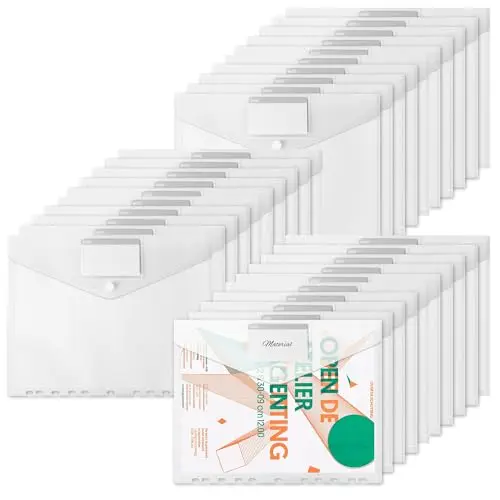 Lot de 30 Pochette Plastique Document A4, Pochette à Bouton Pression, Pochettes Classeur en Plastique A4 Transparente, Porte Document, Chemise Plastiques Transparents - 30.5 * 24CM