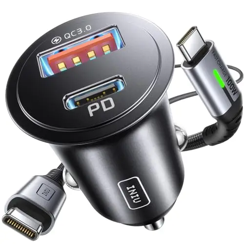 INIU Allume Cigare USB C, 2 Ports 60W Charge Rapide Chargeur Voiture avec [1m] 100W Câble QC 3.0 Type C, Prise Allume Cigare 12V pour iPhone 16 15 Pro Max Mini Plus Samsung S25 Huawei Xiaomi AirPods