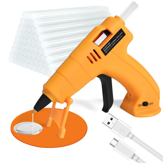 MAXDONE Pistolet à Colle sans Fil, Pistolet a Colle Chaude avec 30pcs Bâtons de Colle & Tapis en Silicone Anti-gouttes, Recharge de Type-C & 3000mAh, pour Pistolet le Artisanat, DIY, Maison, Bricolage