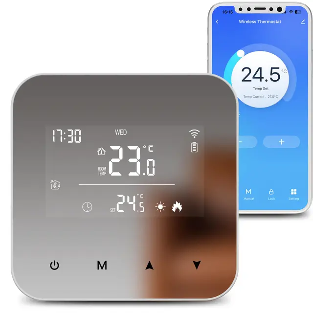 Beok Thermostat WiFi pour chaudières gaz et fioul,Thermostat Mural à 2 Fils,Programmation Quotidienne,Alimentation par Pile ou USB,Compatible avec Tuya Smart APP,Alexa