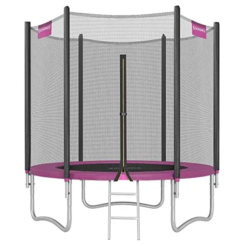 SONGMICS Trampoline Extérieur Enfant Diamètre 183/244/305/366/427 cm, Filet de Protection Externe, Coussins de Sécurité, Échelle, Poteau Droit de 180 cm de Haut, Cadre en Acier