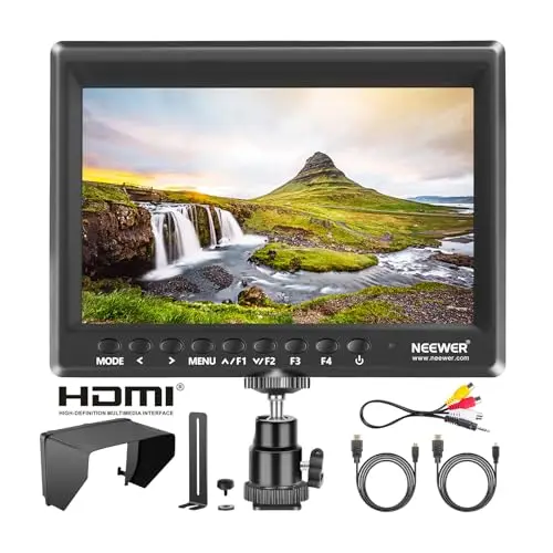 Neewer F100 7 Pouces Caméra Field Monitor Vidéo Assist Slim IPS 1280x800 Entrée HDMI 1080p avec Parasol pour Plate-Forme de réalisation de vidéos de Films (Batterie et Adaptateur Non Inclus)