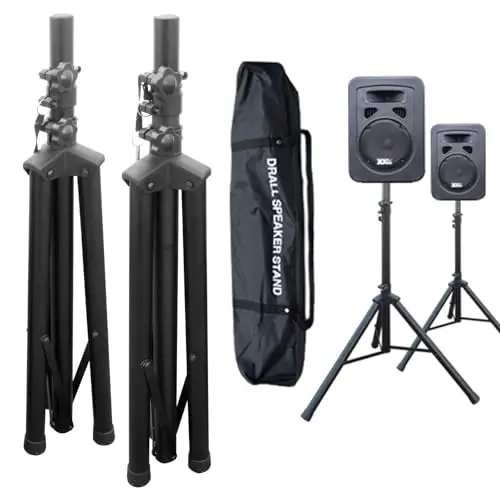 Supports pour Haut-Parleur Réglables 100-180 cm, Lot de 2 - Trépied Acier Charge Max. 60 kg avec Sac de Transport - Pieds d'Enceintes pour DJ, Sono, Scène, Studio - Modèle BS3x2_BS3TKx1