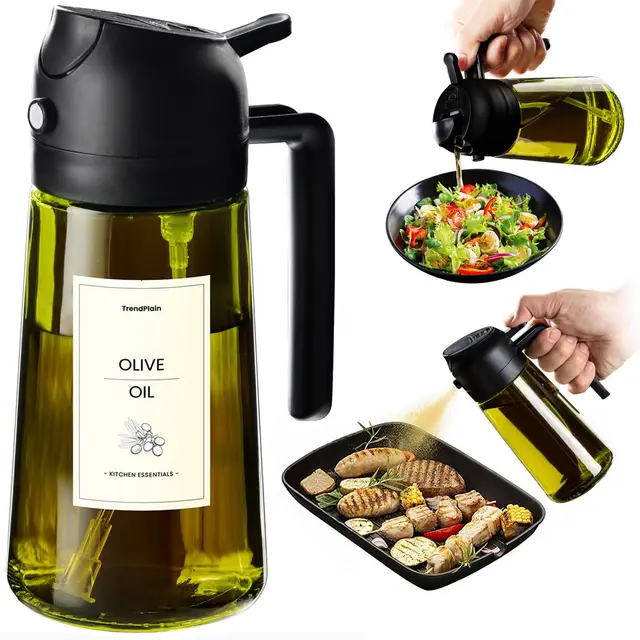 TrendPlain Spray Huile Cuisine 470ml – Vaporisateur Huile Air Fryer 2-en-1 pour Cuisson, Salades, Vinaigre et Accessoire Cuisine (1 pièce, Noir-1)