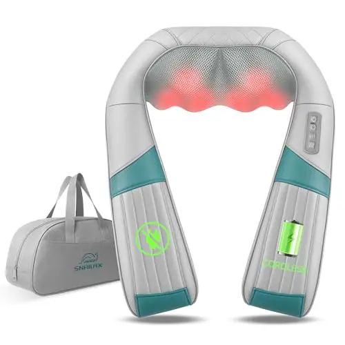 Snailax Masseur Cervical sans fil avec Chauffage, masseur de cou Shiatsu avec massage par pétrissage 4D, appareil de massage pour nuque épaules dos, cadeaux pour hommes/femmes