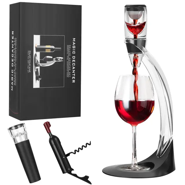 Set de Luxe Carafe à Décanter Vin, Carafe Vin Haut de Gamme avec Aérateur de Vin, Pompe à Vide & Tire-Bouchon Élégant, Coffret Cadeau Homme Parfait pour Amateur de Vin