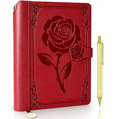 Aocii Journal en cuir pour femmes, journal quotidien ligné A5, magnifique journal pour l'écriture, journaux de voyage vintage à couverture rigide, 224 pages, stylo inclus