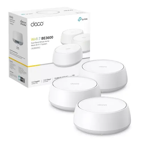 TP-Link Deco Routeur WiFi 7 Mesh BE3600 Bi-Bande, Port Ethernet 2,5G, Couverture de 490㎡, Itinérance IA Transparente, Connectez 150 appareils, Compatible Toutes Les Box Internet, Deco BE25(3-Pack)