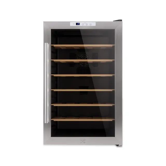 Les Petits Champs Cave à Vin de Conservation de 28 bouteilles CAVC28, 70L, 6 Etagères, Réglable de 11 à 18°C, Refroidissement Thermoélectrique, Design Elégant, LED, Anti-UV
