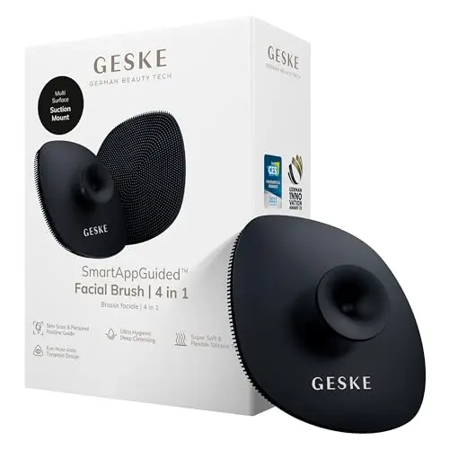 GESKE | Brosse faciale SmartAppGuided™ 4 in 1 | Brosse nettoyante visage avec poignée | Brosse silicone souple | Nettoyage visage professionnel | Appareil de nettoyage du visage | Nettoyage de la peau