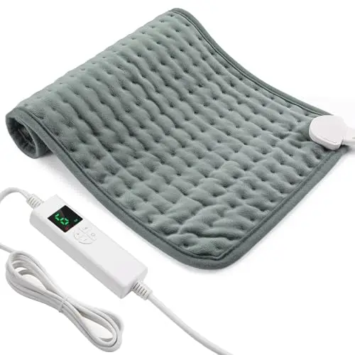 Coussin Chauffant Electrique avec 6 Niveaux de Chaleur Minuterie de 6 Heures, Ceinture Chauffante Lombaire 30 x 60cm, Chauffage Rapide, Lavable en Machine,Coussin Chauffant Dos,Epaule et Nuque Gris