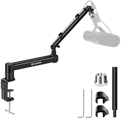 CAHAYA Support de Bras Articulé pour Microphone – Bras Mic Low Profile, Charge 2,5 kg, Réglable avec Rallonge 3,5", Gestion des Câbles, Compatible Shure SM7B, Blue Yeti, FIFINE AM8, K669B, HyperX