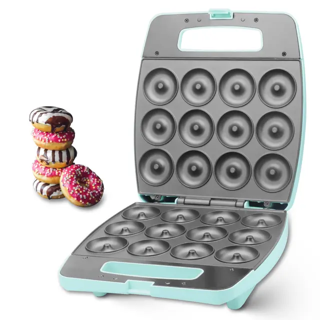 Baker's Friend machines à donuts, appareil donuts, donut maker, permet de cuire 12 mini beignets, parfaits pour le petit déjeuner, les collations, les desserts et plus encore, Aqua