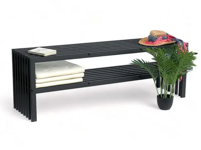 DanDiBo Banc de jardin en métal résistant aux intempéries 3 places Noir 150 cm avec 2 niveaux Banc de jardin moderne Banc de parc Étagère à chaussures