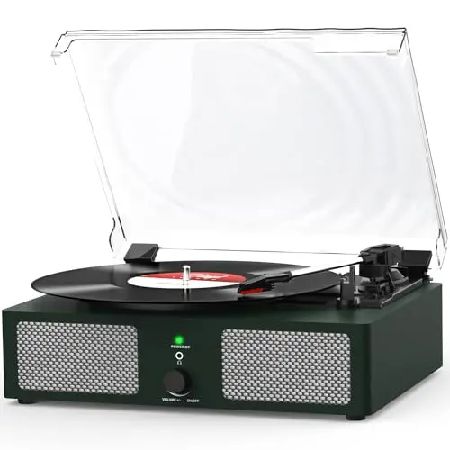 Udreamer Platine Vinyle, Tourne-Disque avec Haut-parleurs intégrés et entraînement par Courroie Bluetooth, phonographe Vintage avec 3 Vitesses Vert