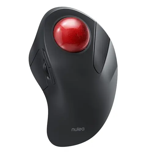 Nulea Souris Trackball sans Fil, Design Ergonomique Rechargeable, contrôle de l'index avec 5 DPI réglables, Connexion à 3 appareils (Bluetooth ou USB)